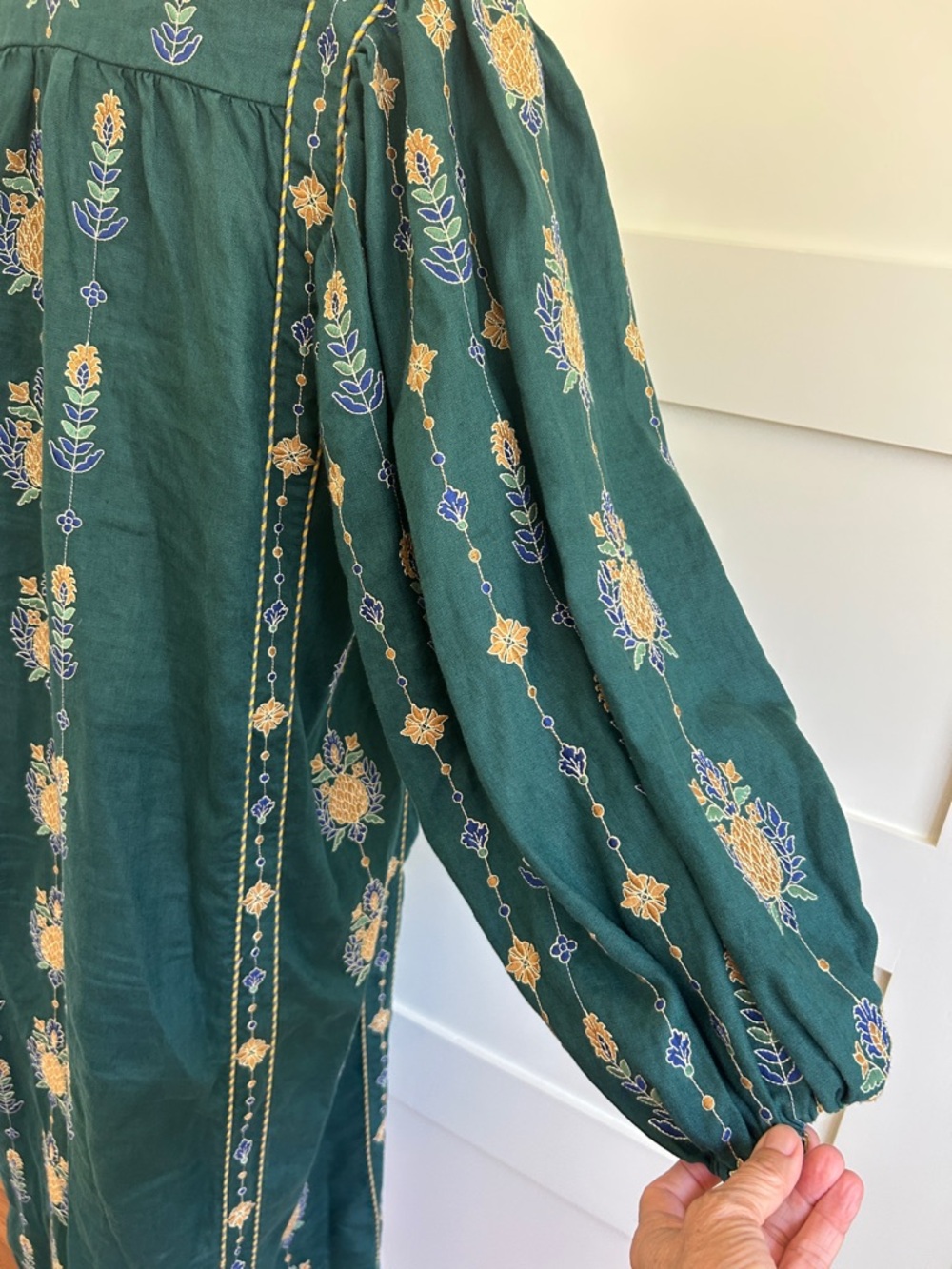 FARM Rio Emerald Green pineapple Maxi Dress with Yellow & Blue Embroidery - Picture 8 of 14